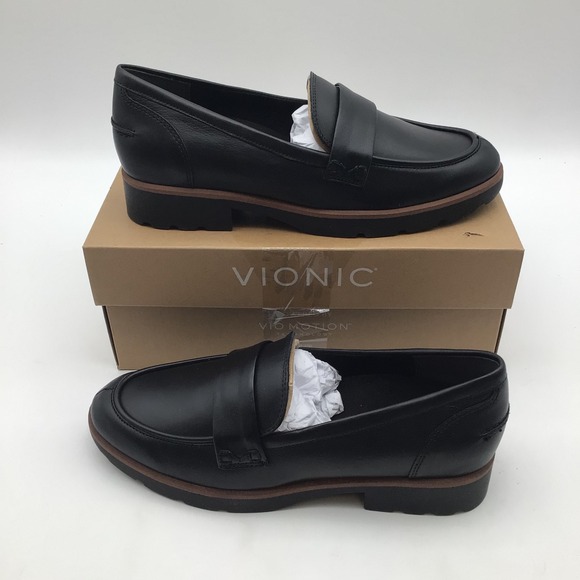 Vionic Shoes - Vionic Cleo Loafer Black Leather Lug Sole Comfort Shoes Womens Size 8.5 M NEW
